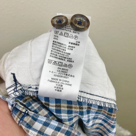 Tommy Bahama Men's 40 Plaid Gingham Plaid Linen Blend Shorts Blue Tan Flat Front - Picture 14 of 14